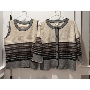 St. John Sport 2-Piece Knit Set Cardigan & Shell Size 10 Wool Blend Metallic